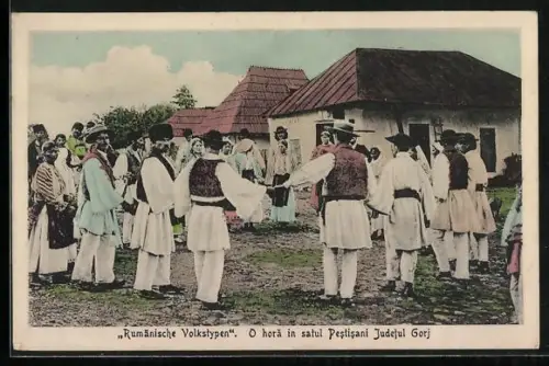 AK Rumänmische Volkstypen, O hora in satul Pestisani Judetul Gorj