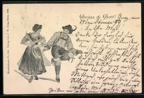 AK Bayerischer Mann und Frau beim Tanz