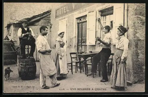AK Une Bourrée à quatre, Franzosen der Region Rhône-Alpes beim Tanz