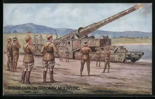 Künstler-AK Siege gun on railway mounting