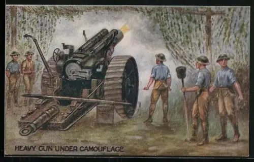 Künstler-AK Heavy gun under camouflage
