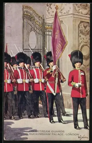 Künstler-AK London, Coldstream Guards leaving Buckingham Palace, Britische Soldaten