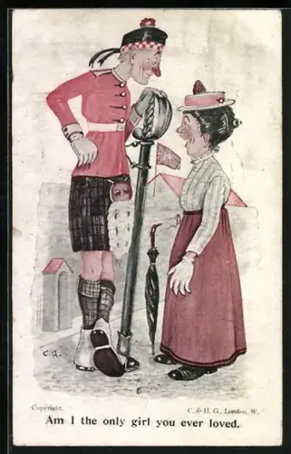 AK Britischer Soldat im Kilt mit Frau