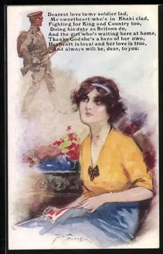 AK Frau denkt an britischen Soldaten