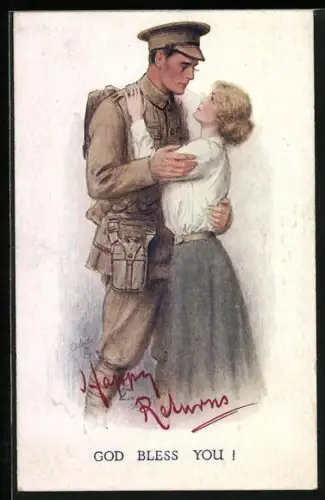 AK Britischer Soldat nimmt Abschied von seiner Geliebten