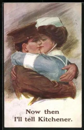 AK Britischer Soldat in Uniform umarmt Frau