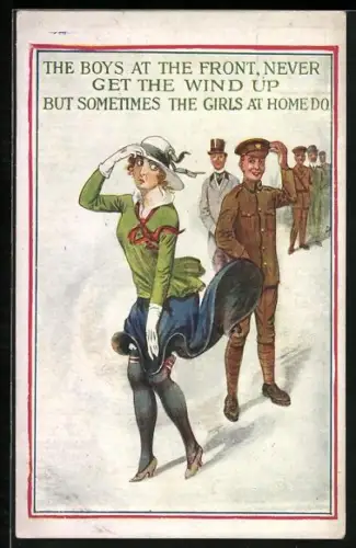 AK Britischer Soldat in Uniform schaut Frau nach