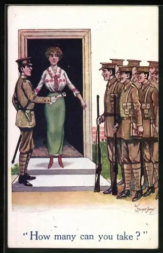 AK Britische Soldaten bei Frau vor der Tür