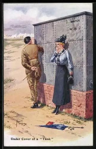 AK Britischer Soldat und Frau am Wassertank