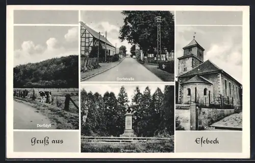 AK Esebeck, Dorfstrasse, Kirche, Ehrenmal, Dorfidyll