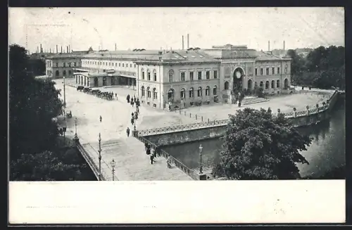AK Braunschweig, Hauptbahnhof mit Brücke aus der Vogelschau