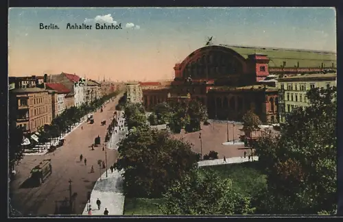 AK Berlin-Kreuzberg, Anhalter Bahnhof aus der Vogelschau