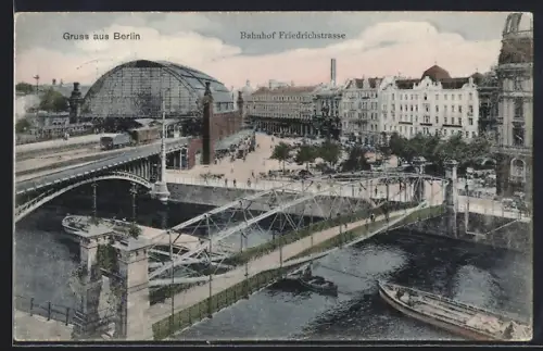 AK Berlin, Bahnhof Friedrichstrasse, Brücke, Spree