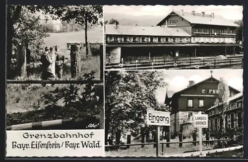 AK Bayr. Eisenstein /Bayr. Wald, Grenzbahnhof, Landesgrenze, Bahnhofsansicht