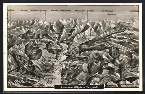 Künstler-AK Oberstdorf /Allgäu, Panorama mit Walserschanz, Daumen und Kratzer
