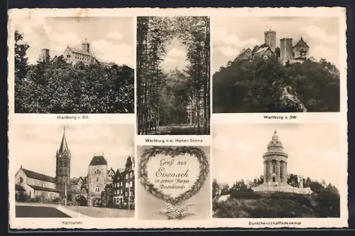 AK Eisenach, Wartburg, Karlsplatz, Burschenschaftsdenkmal