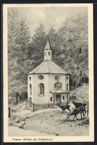Künstler-AK Rottenbuch / Obb., Frauen-Brünnl mit Rehen