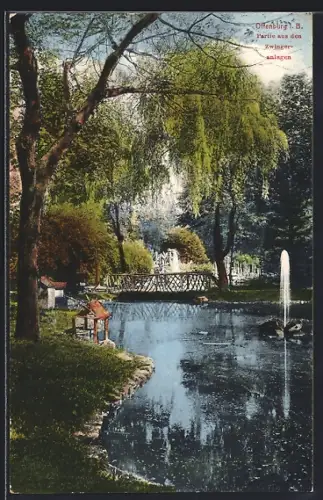 AK Offenburg i. B., Zwingeranlagen, Teichpartie
