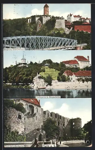 AK Halle / Saale, Burgruine Giebichenstein, Saalepartie mit Bergschenke, Moritzburg