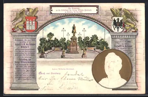 Lithographie Hamburg, Kaiser Wilhelm-Denkmal, Enthüllungsfeier 1903