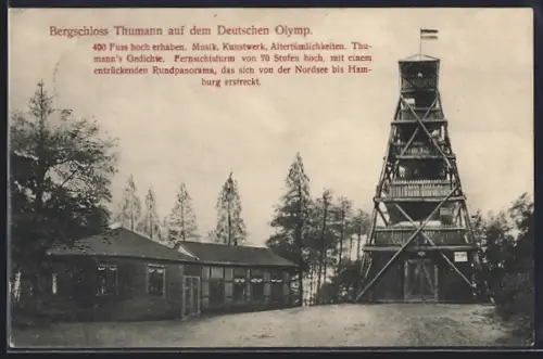 AK Wingst-Wassermühle, Deutscher Olymp, Gasthof Bergschloss Thumann, Aussichtsturm