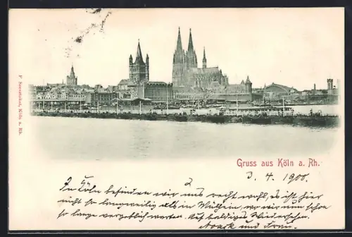 AK Köln a. Rh., Uferpartie mit Kirche