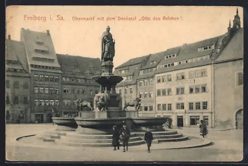 AK Freiberg / Sachsen, Obermarkt mit dem Denkmal Otto des Reichen