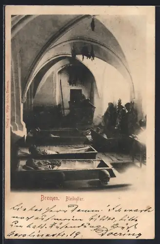 AK Bremen, Bleikeller mit Särgen, Innenansicht