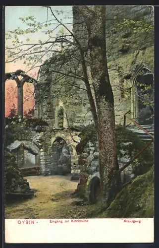 AK Oybin, Eingang zur Kirchruine, Kreuzgang