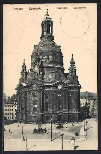 AK Dresden, Neumarkt, Frauenkirche, Lutherdenkmal