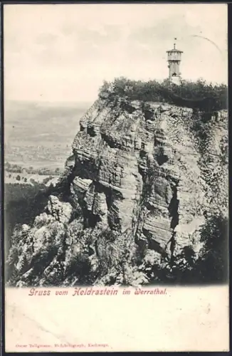 AK Heldrastein im Werrathal, Aussichtsturm auf Felsen