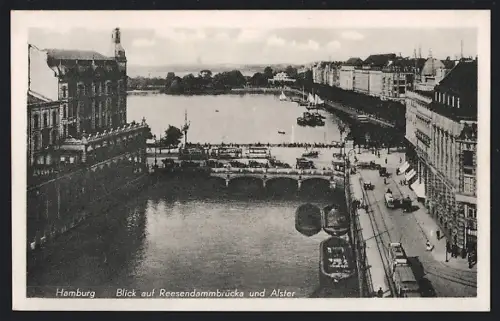 AK Hamburg, Reesendammbrücke und Alster aus der Vogelschau
