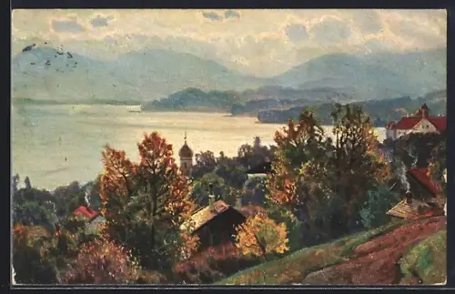 AK Tutzing am Starnberger See, Ortsansicht aus der Vogelschau