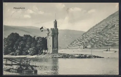 AK Bingen / Rhein, Am Mäuseturm