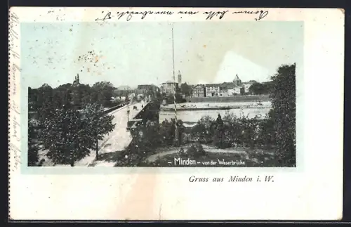 AK Minden i. W., Ortsansicht von der Weserbrücke
