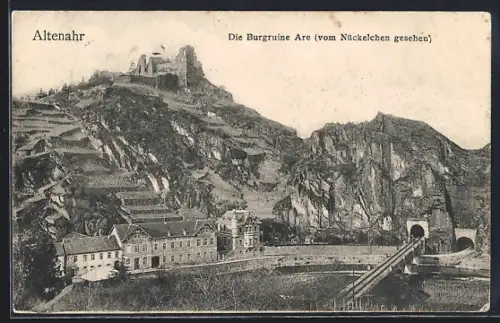 AK Altenahr, Burgruine Are vom Nückelchen aus, mit Bahntunnel