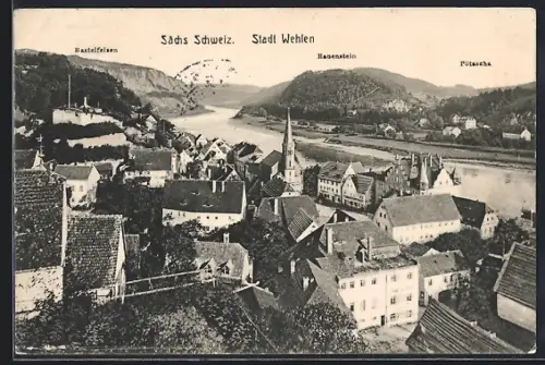 AK Wehlen / Sächs. Schweiz, Basteifelsen, Rauenstein, Ortsansicht