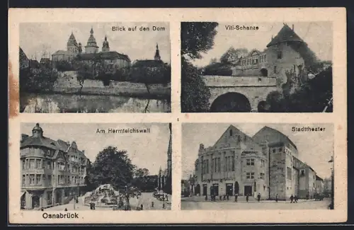 AK Osnabrück, Dom, Viti-Schanze, Herrenteichswall, Stadttheater