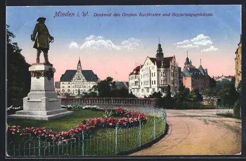AK Minden i. W., Denkmal des Grossen Kurfürsten, Regierungsgebäude