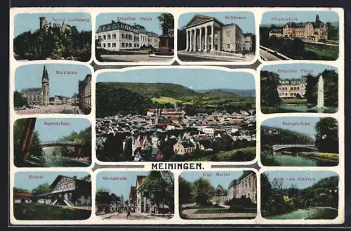 AK Meiningen, Schloss Landsberg, Hofbtheater, Georgstrasse, Georgsbrücke