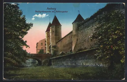 AK Amberg, Stadtgrabenpartie am Nabburger Tor