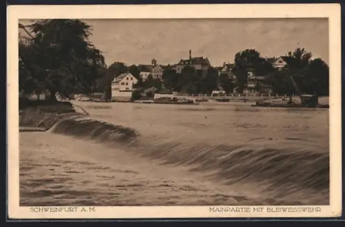 AK Schweinfurt a. M., Mainpartie mit Bleiweisswehr