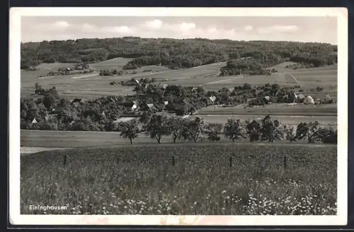 AK Eininghausen /Lübbecke, Ortsansicht mit Feldern und Hügeln