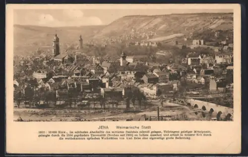 AK Jena, Weimarische Stadt, Stadtansicht mit Universität und optischen Werkstätten