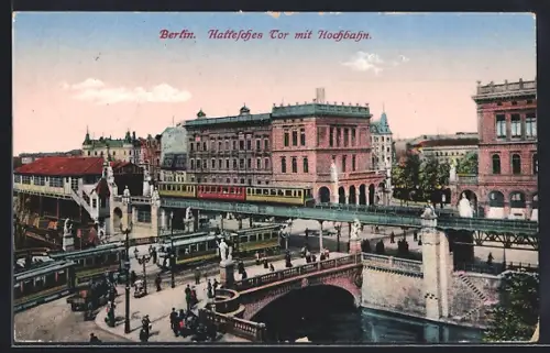 AK Berlin-Kreuzberg, U-Bahn, Hallesches Tor mit Hochbahn