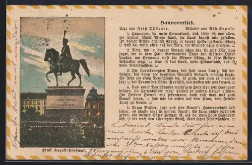 AK Hannover, Ernst August- Denkmal und Text Hannoverlied