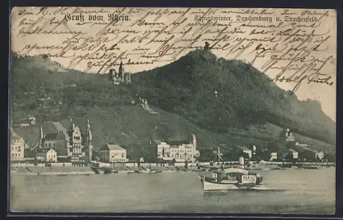 AK Königswinter, Ortsansicht mit Drachenburg und Drachenfels