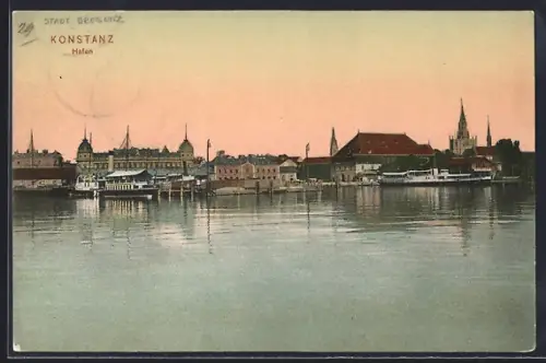AK Konstanz, Der Hafen bei Abendröte