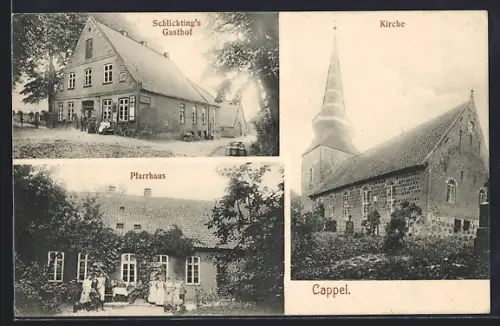 AK Cappel i.H., Schlichtings Gasthof, Pfarrhaus, Kirche