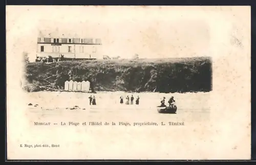 AK Morgat, La Plage et l`Hôtel de la Plage, propriétaire L. Téréné